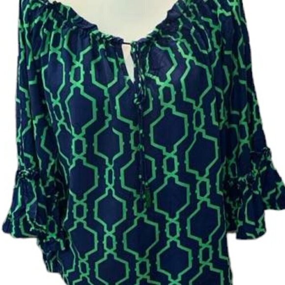 ESCAPADA Bold Bell Sleeve Blouse with Tie Neck Detail - Picture 3 of 3